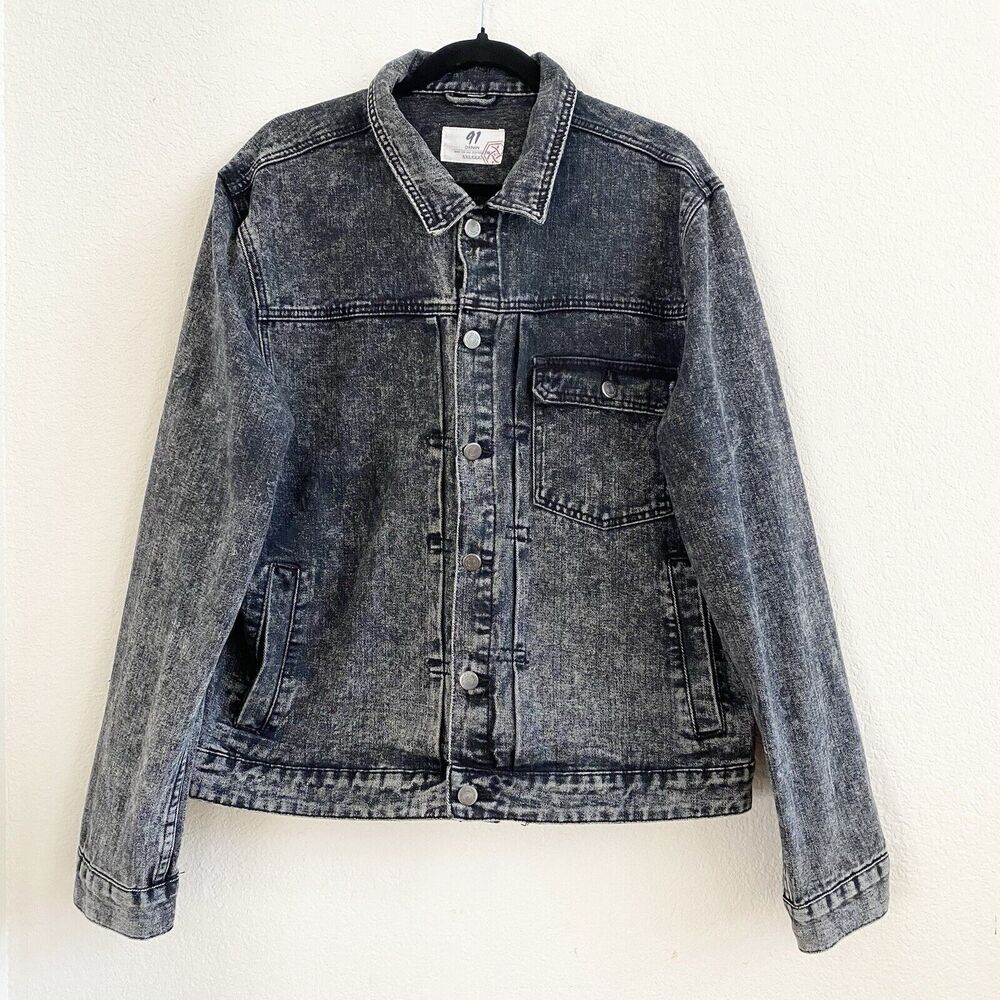 Cotton On 91 Denim Jean Jacket Mens XXL Black Utility‎ 100% Cotton